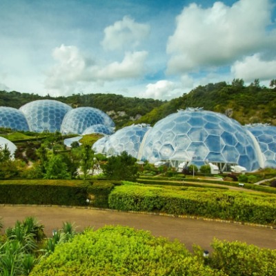The Eden Project near St Austell, with the jungle and Mediterranean biomes